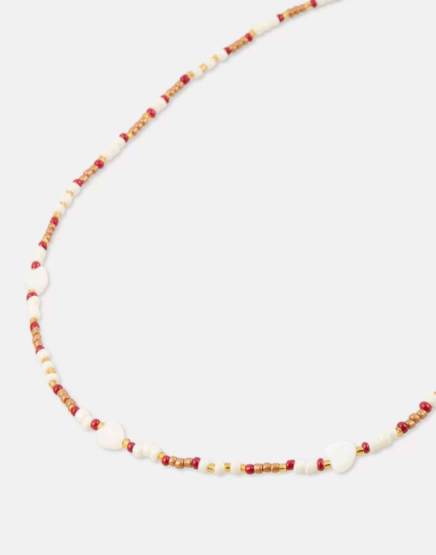 Jewelry*Natura Selection Bead Necklace With Shell Hearts 150181-BURGUNDY