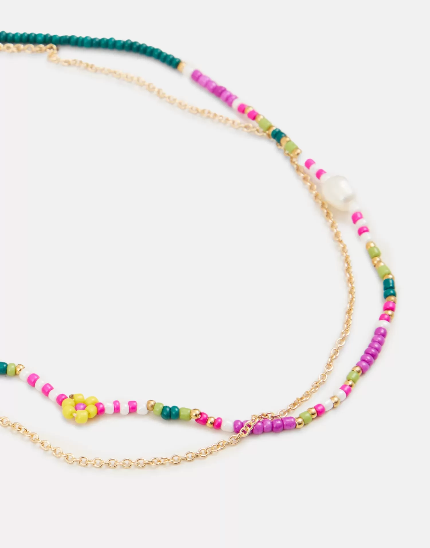 Jewelry*Natura Selection Double Chain Bead Necklace 147782-GREEN